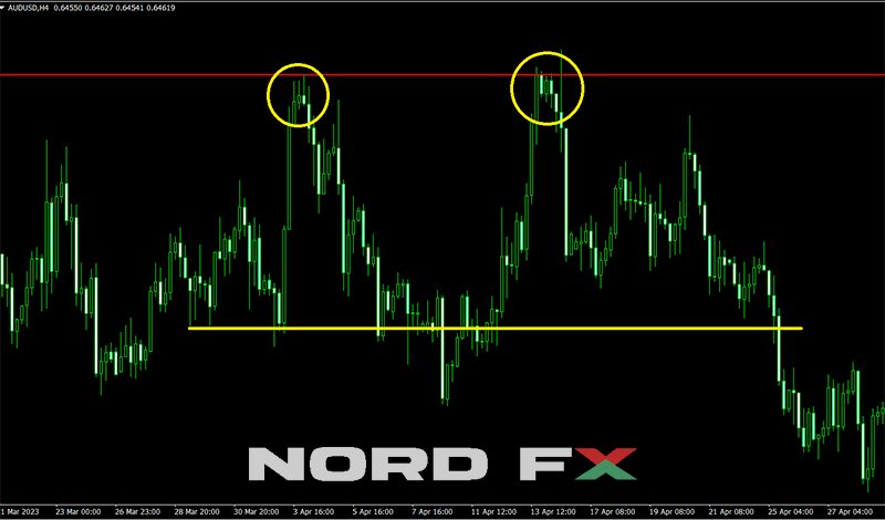 Highlighting the Double Top pattern, this image illustrates a bearish reversal signal where the price hits two consecutive highs with a minor trough in between, indicating potential sell-off points.