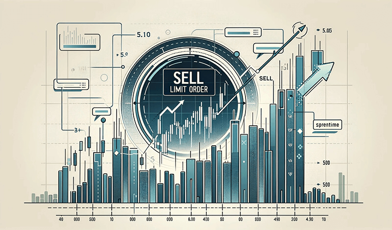 An image illustrating a Sell Limit order, where a security is set to be sold at a price above the current market level.